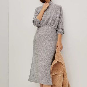 Anthropologie Gray Mariah Ribbed Knit Sweater Dress - Medium Petite